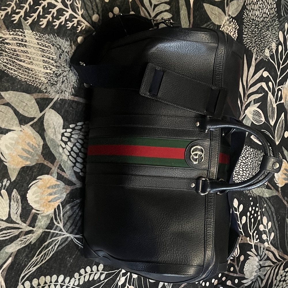Gucci navy Leather Men's Bag with Green and Red Stripes